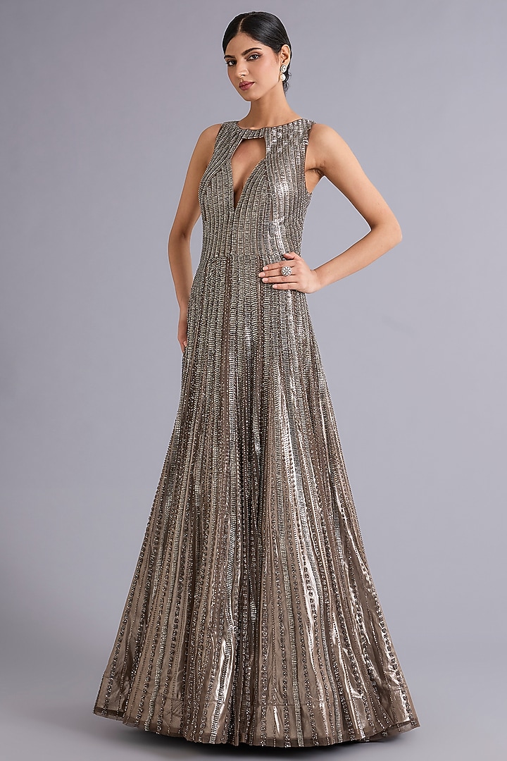 Lilac Grey Tulle Sequins Embellished Bridal Gown by Rohit Gandhi & Rahul Khanna at Pernia's Pop Up Shop