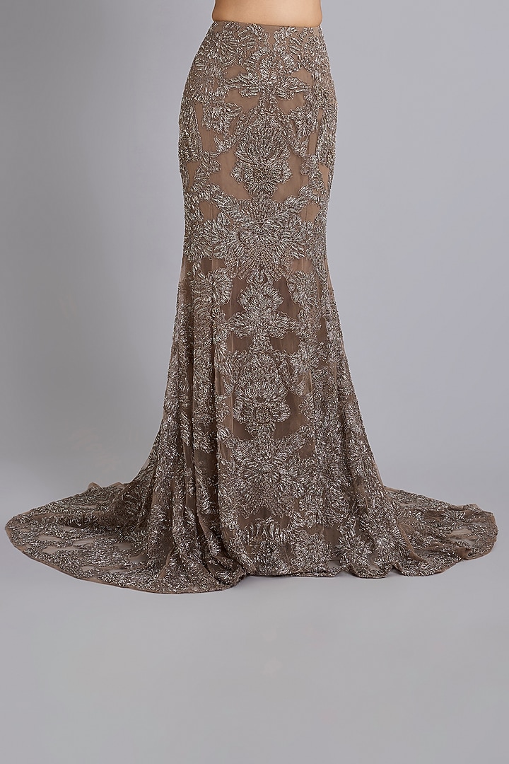 Mocha Brown Tulle Sequins Embellished Skirt Set by Rohit Gandhi & Rahul Khanna at Pernia's Pop Up Shop