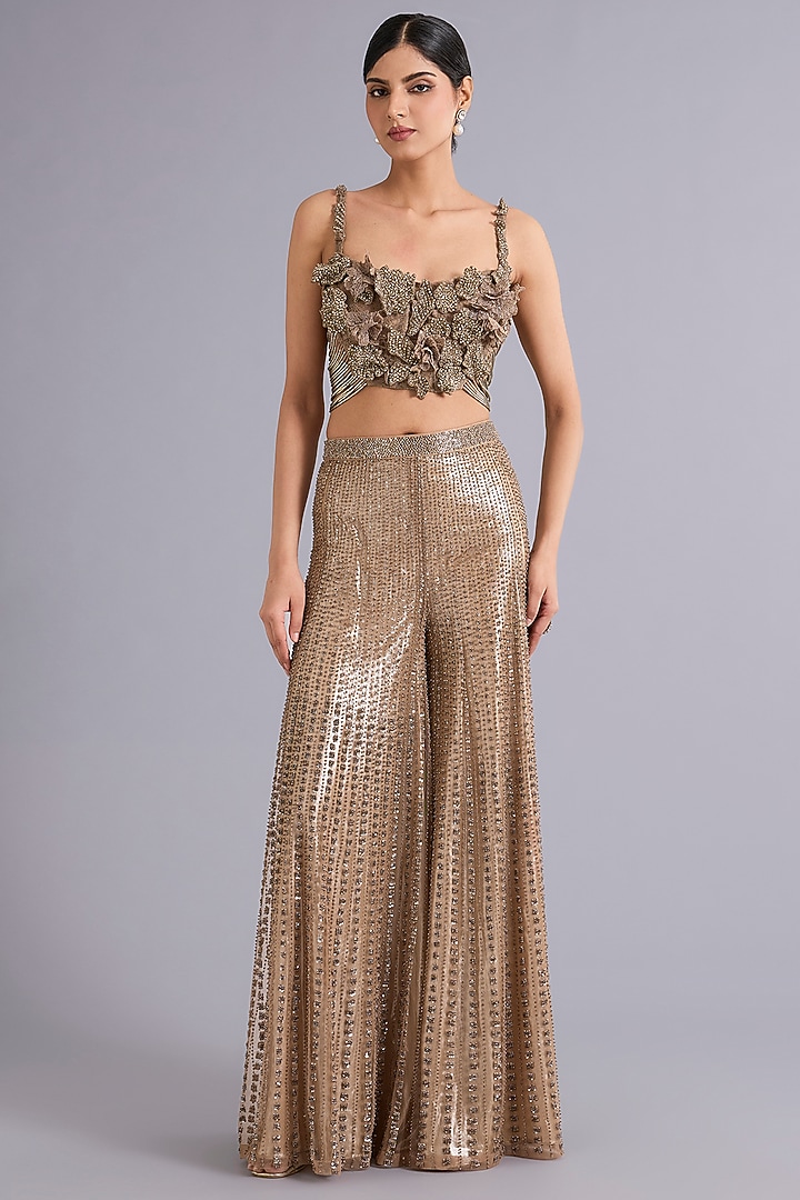 Gold Tulle Sequins Embellished Co-Ord Set by Rohit Gandhi & Rahul Khanna at Pernia's Pop Up Shop