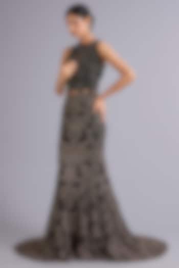 Black & Gold Tulle Sequins Embroidered Mermaid Bridal lehenga for 22 Lehenga Set by Rohit Gandhi & Rahul Khanna at Pernia's Pop Up Shop