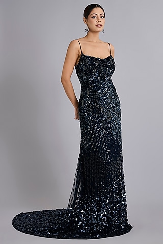 Midnight Blue Tulle Gown by Rohit Gandhi & Rahul Khanna
