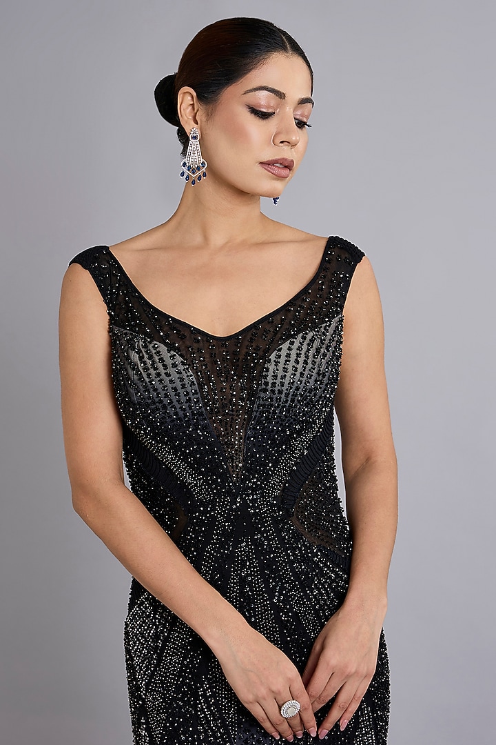 Black Tulle Bead Work Bridal Gown by Rohit Gandhi & Rahul Khanna at Pernia's Pop Up Shop