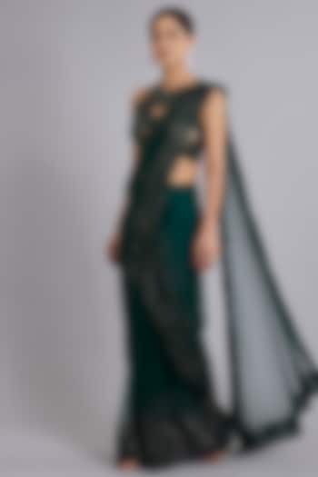 Emerald Green Tulle Fishtail Bridal Lehenga Saree Set by Rohit Gandhi & Rahul Khanna at Pernia's Pop Up Shop