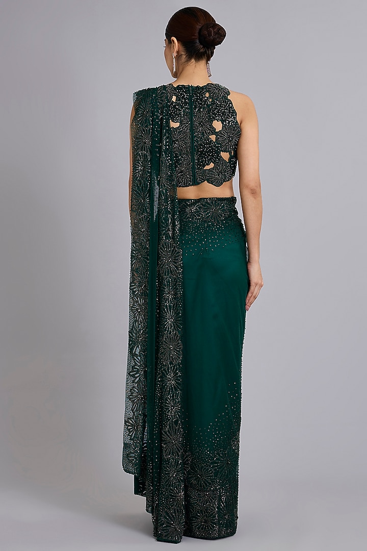 Emerald Green Tulle Fishtail Bridal Lehenga Saree Set by Rohit Gandhi & Rahul Khanna at Pernia's Pop Up Shop