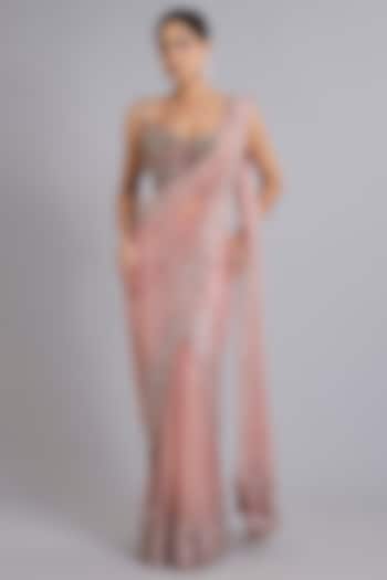 Pink Tulle Fishtail Bridal Lehenga Saree Set by Rohit Gandhi & Rahul Khanna at Pernia's Pop Up Shop