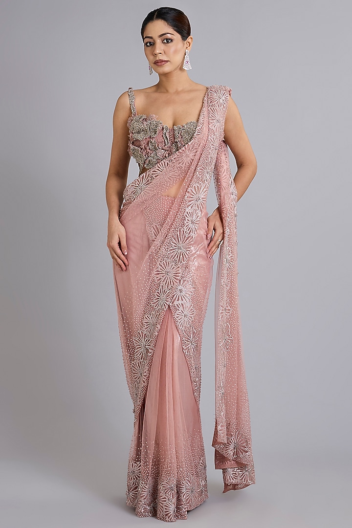 Pink Tulle Fishtail Bridal Lehenga Saree Set by Rohit Gandhi & Rahul Khanna at Pernia's Pop Up Shop