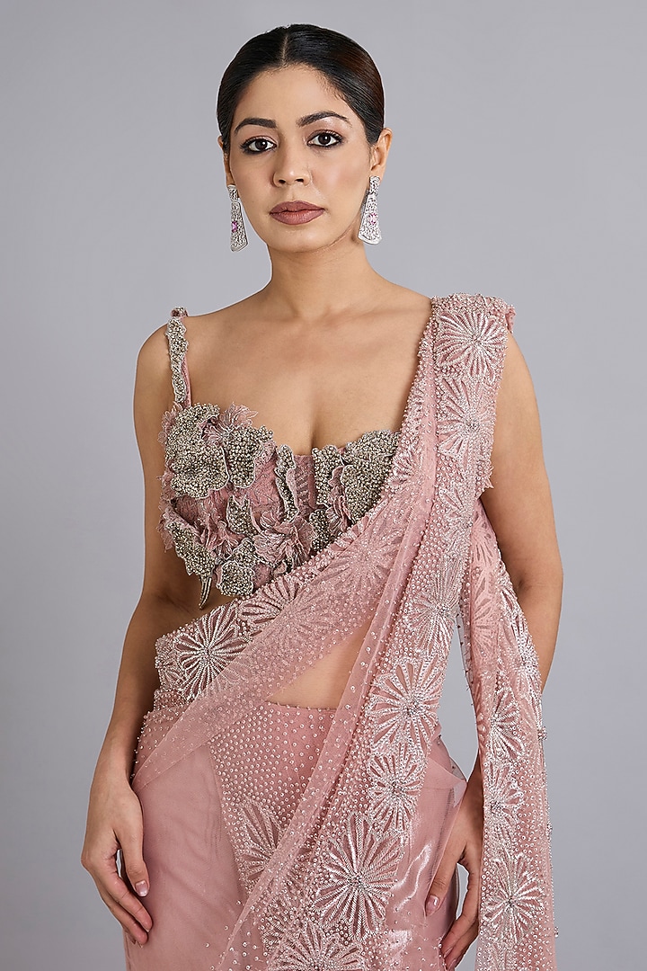 Pink Tulle Fishtail Bridal Lehenga Saree Set by Rohit Gandhi & Rahul Khanna at Pernia's Pop Up Shop