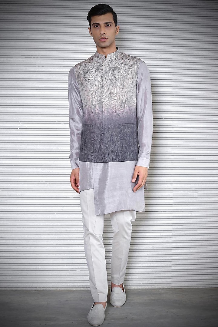 Smoke Grey To Carbon Grey Waistcoat by Rohit Gandhi & Rahul Khanna Men