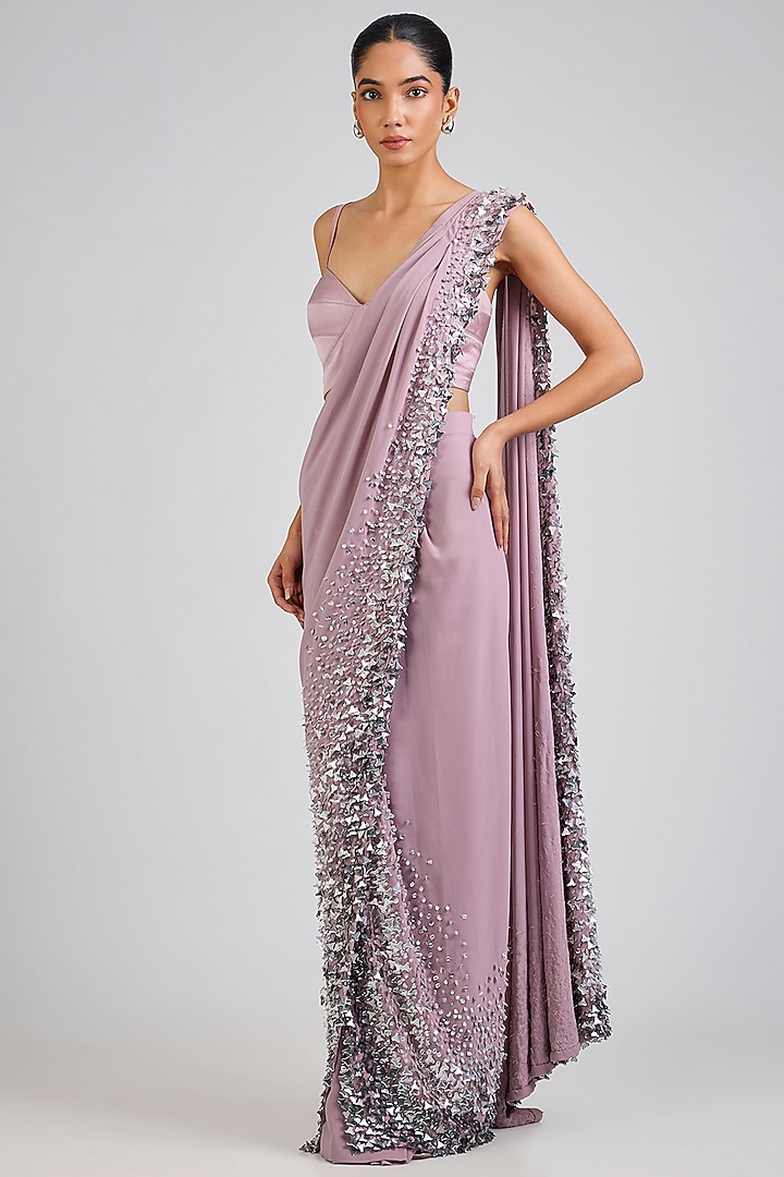 Light Pink Georgette Sequin Embroidered Draped Reception Saree Set by Rohit Gandhi & Rahul Khanna at Pernia's Pop Up Shop