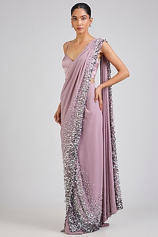 Light Pink Georgette Sequin Embroidered Draped Saree Set by Rohit Gandhi & Rahul Khanna
