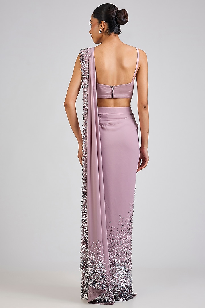 Light Pink Georgette Sequin Embroidered Draped Reception Saree Set by Rohit Gandhi & Rahul Khanna at Pernia's Pop Up Shop