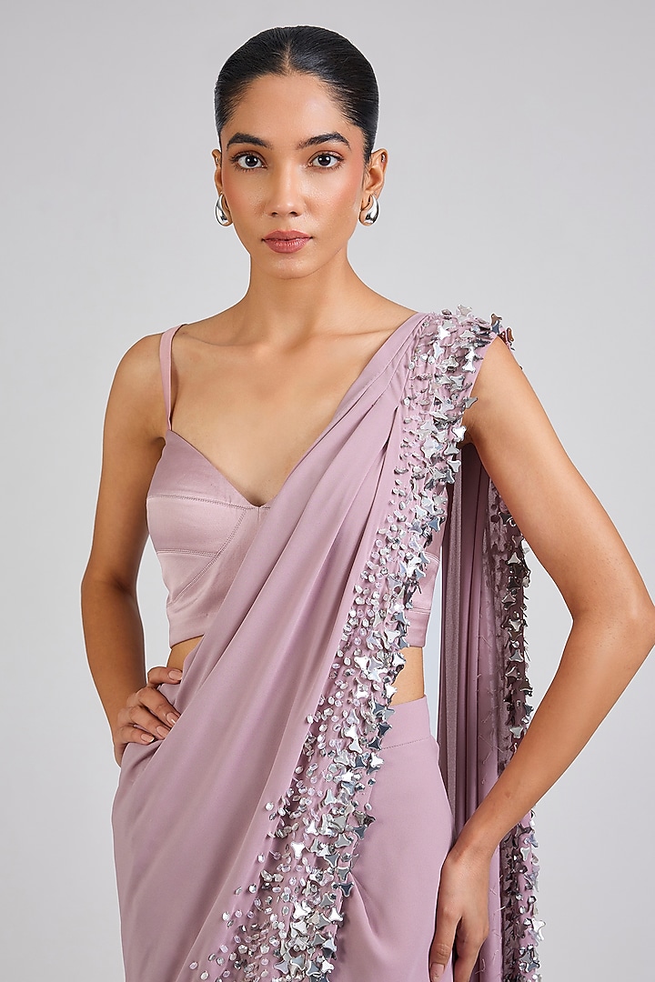 Light Pink Georgette Sequin Embroidered Draped Reception Saree Set by Rohit Gandhi & Rahul Khanna at Pernia's Pop Up Shop