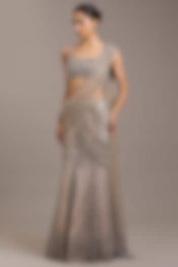 Silver Tulle Embellished Draped Bridal Saree Set by Rohit Gandhi & Rahul Khanna at Pernia's Pop Up Shop