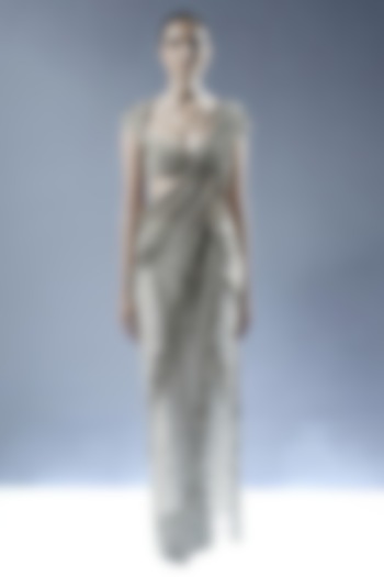 Ecru Tulle Embellished Pre-Draped Bridal Saree Set by Rohit Gandhi & Rahul Khanna at Pernia's Pop Up Shop