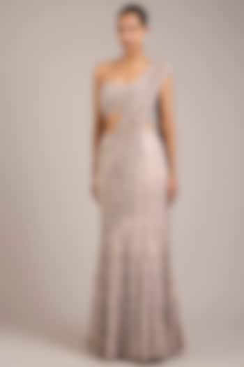 Powder Pink Tulle Hand Embellished Skirt Bridal Saree Set by Rohit Gandhi & Rahul Khanna at Pernia's Pop Up Shop