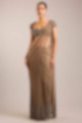 Golden Tulle Sequins Embroidered Pre-Draped Bridal Saree Set by Rohit Gandhi & Rahul Khanna at Pernia's Pop Up Shop