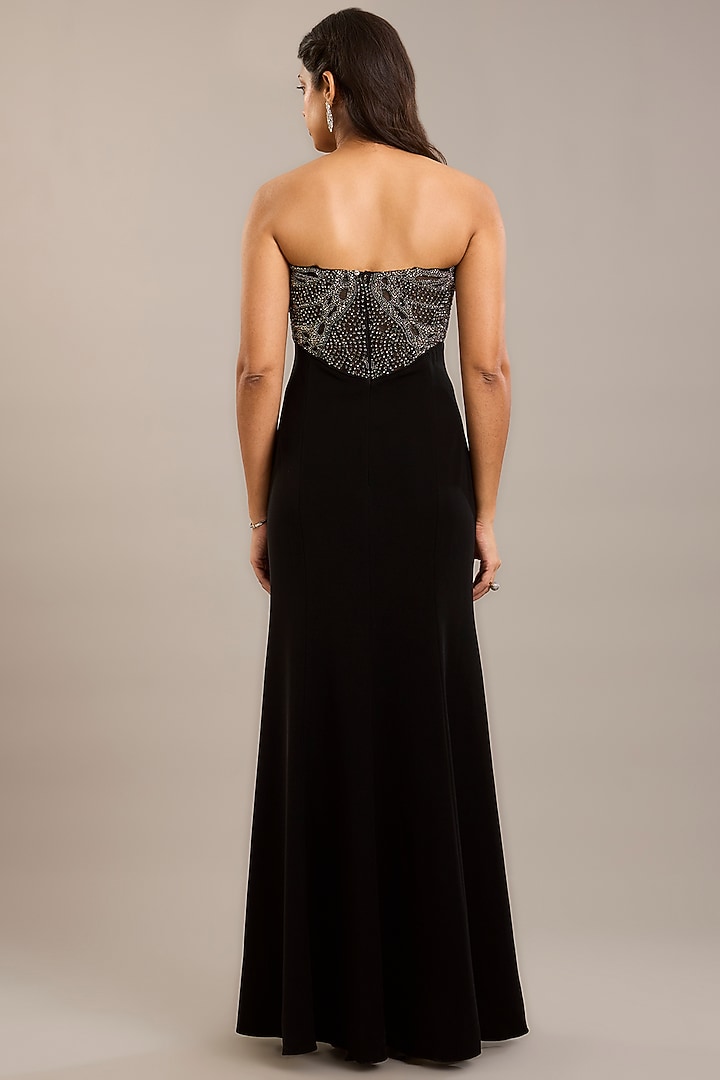 Black Crepe Embellished Maxi Party Wear Dress With Cape by Rohit Gandhi & Rahul Khanna at Pernia's Pop Up Shop