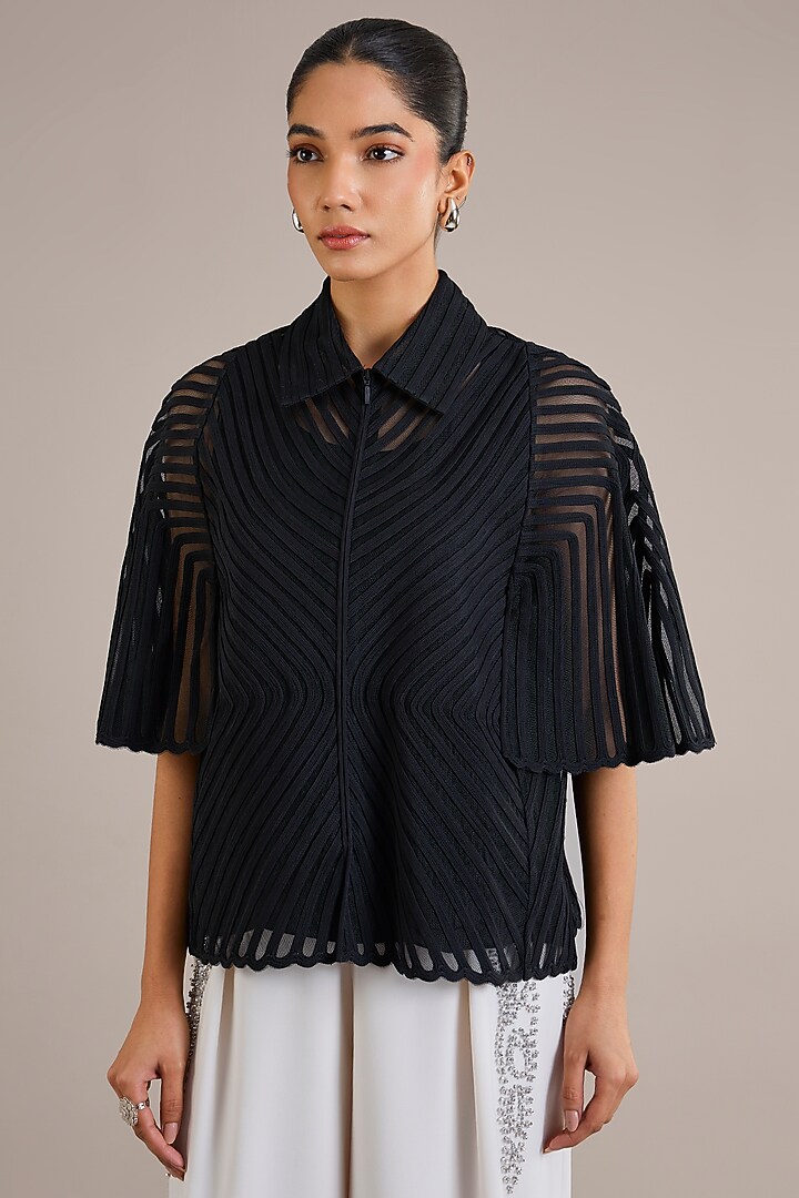 Black Viscose Flat Chiffon Sheer Shirt by Rohit Gandhi & Rahul Khanna at Pernia's Pop Up Shop