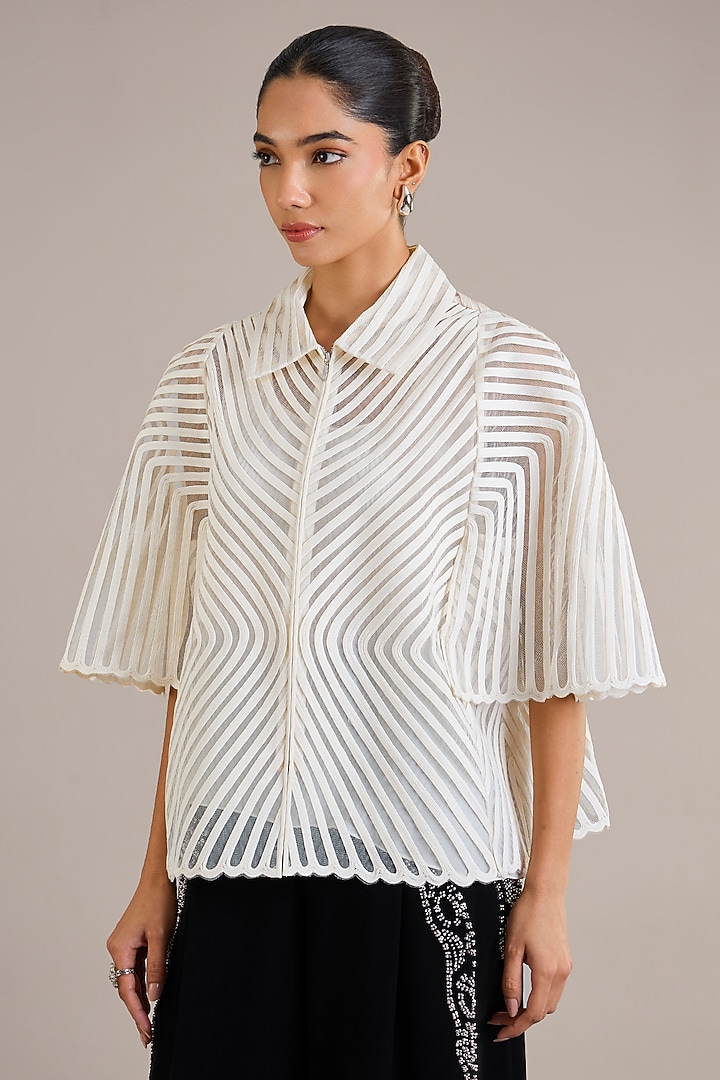 Ivory Viscose Flat Chiffon Sheer Shirt by Rohit Gandhi & Rahul Khanna at Pernia's Pop Up Shop