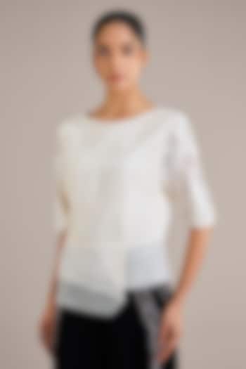 Ivory Viscose Flat Chiffon Asymmetrical Top by Rohit Gandhi & Rahul Khanna at Pernia's Pop Up Shop