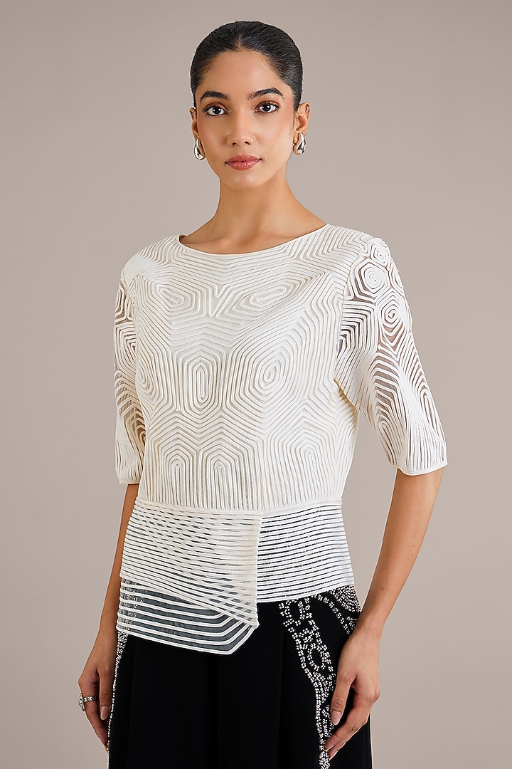 Ivory Viscose Flat Chiffon Asymmetrical Top by Rohit Gandhi & Rahul Khanna at Pernia's Pop Up Shop