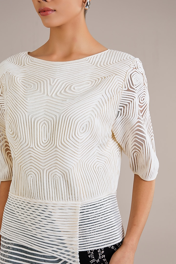 Ivory Viscose Flat Chiffon Asymmetrical Top by Rohit Gandhi & Rahul Khanna at Pernia's Pop Up Shop