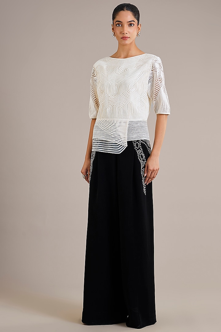 Ivory Viscose Flat Chiffon Asymmetrical Top by Rohit Gandhi & Rahul Khanna at Pernia's Pop Up Shop