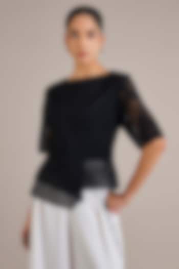 Black Viscose Flat Chiffon Asymmetrical Top by Rohit Gandhi & Rahul Khanna at Pernia's Pop Up Shop