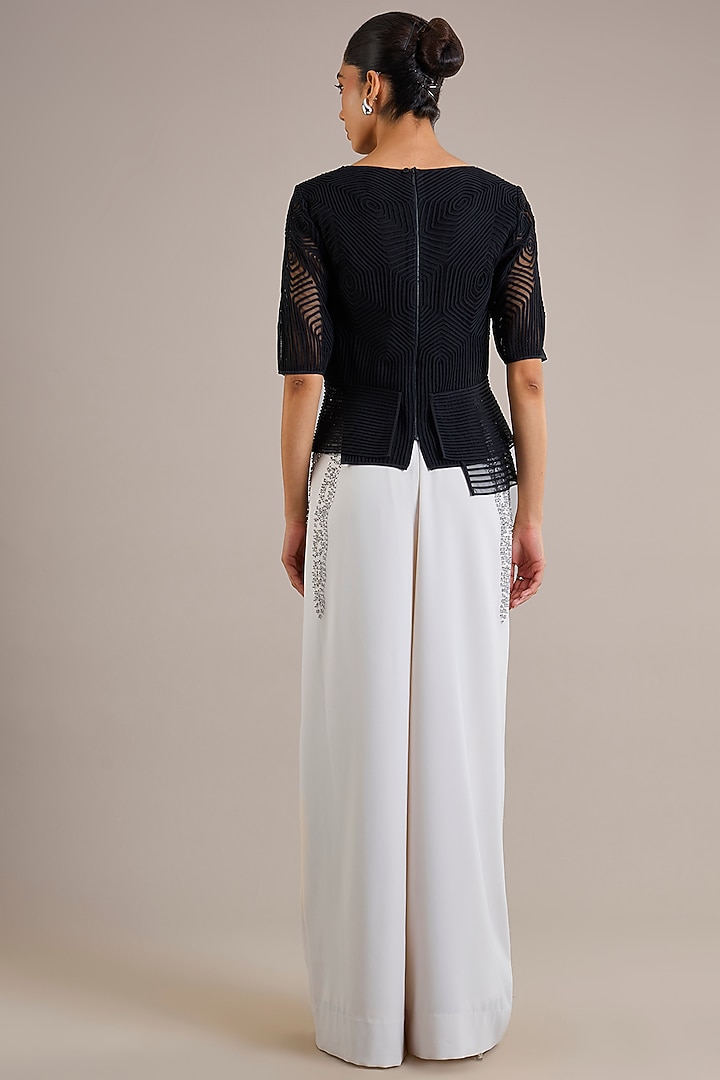 Black Viscose Flat Chiffon Asymmetrical Top by Rohit Gandhi & Rahul Khanna at Pernia's Pop Up Shop