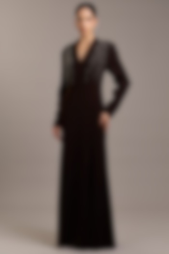 Cocoa Brown Crepe Embellished Maxi Party Wear Dress by Rohit Gandhi & Rahul Khanna at Pernia's Pop Up Shop