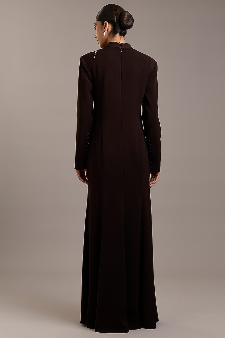 Cocoa Brown Crepe Embellished Maxi Party Wear Dress by Rohit Gandhi & Rahul Khanna at Pernia's Pop Up Shop