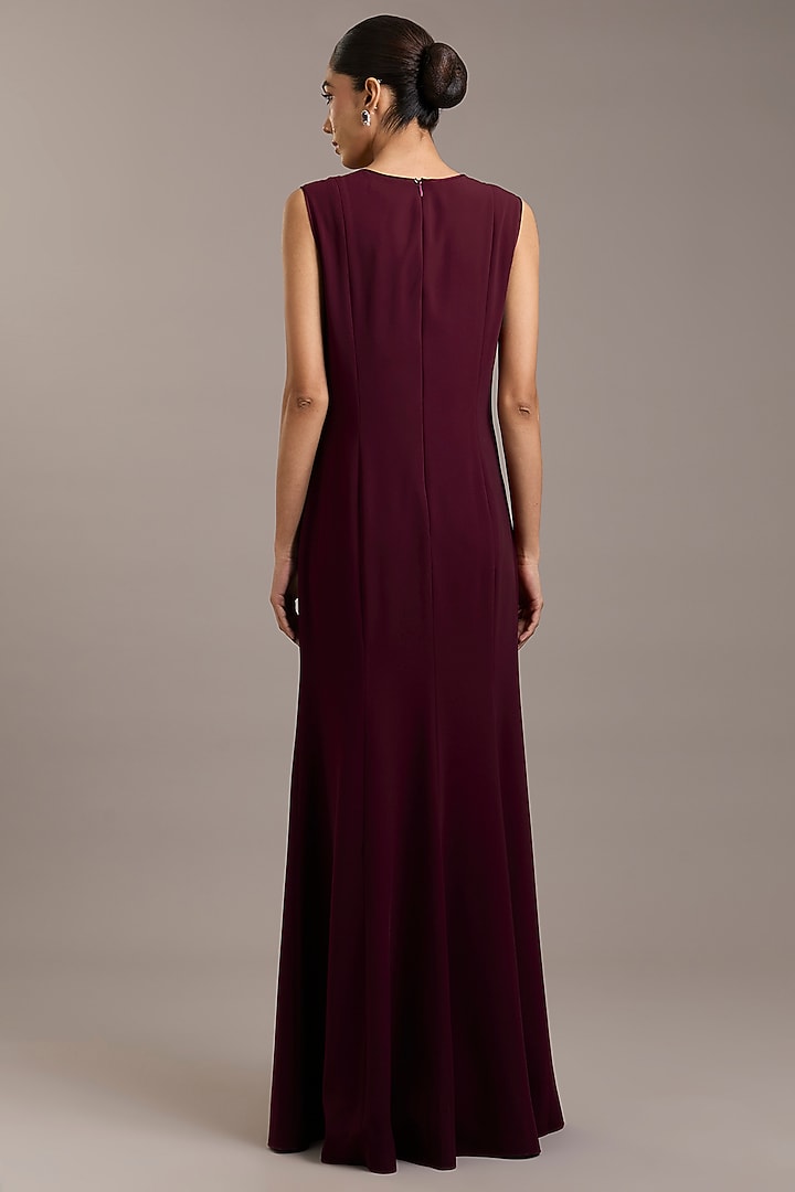 Maroon Crepe Maxi Party Wear Dress With Embellished Cape by Rohit Gandhi & Rahul Khanna at Pernia's Pop Up Shop