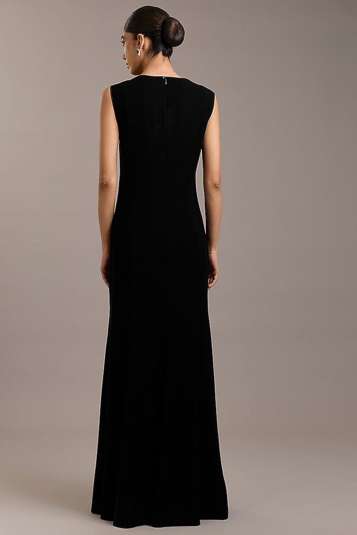 Black Crepe Maxi Party Wear Dress With Embellished Cape by Rohit Gandhi & Rahul Khanna at Pernia's Pop Up Shop