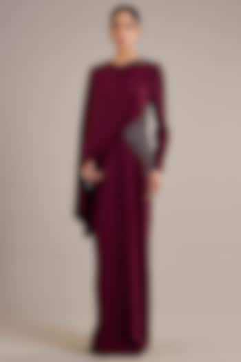 Maroon Suiting Draped Sculpted Party Wear Dress by Rohit Gandhi & Rahul Khanna at Pernia's Pop Up Shop