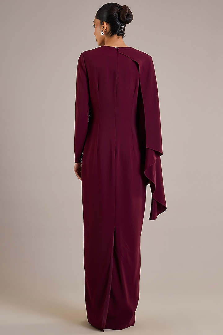 Maroon Suiting Draped Sculpted Party Wear Dress by Rohit Gandhi & Rahul Khanna at Pernia's Pop Up Shop