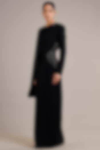 Black Suiting Draped Sculpted Party Wear Dress by Rohit Gandhi & Rahul Khanna at Pernia's Pop Up Shop