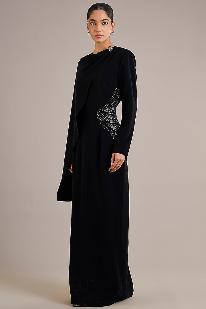 Black Suiting Draped Sculpted Party Wear Dress by Rohit Gandhi & Rahul Khanna at Pernia's Pop Up Shop