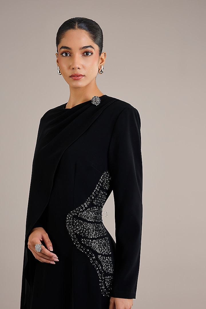 Black Suiting Draped Sculpted Party Wear Dress by Rohit Gandhi & Rahul Khanna at Pernia's Pop Up Shop