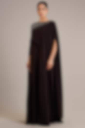 Cocoa Crepe Embellished Cape Party Wear Dress by Rohit Gandhi & Rahul Khanna at Pernia's Pop Up Shop