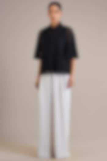 Ivory Crepe Wide-Leg Pants by Rohit Gandhi & Rahul Khanna at Pernia's Pop Up Shop