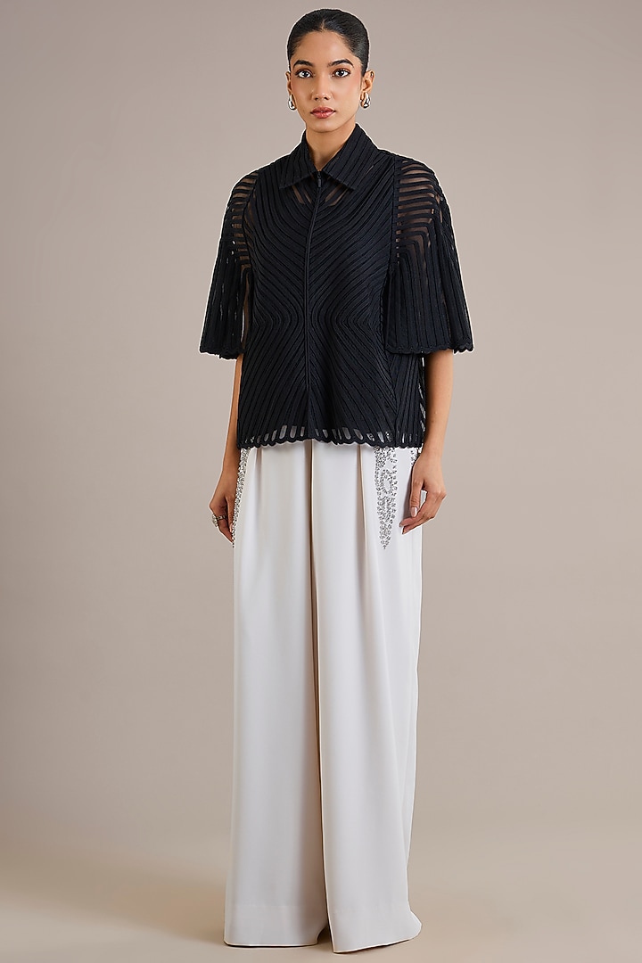 Ivory Crepe Wide-Leg Pants by Rohit Gandhi & Rahul Khanna at Pernia's Pop Up Shop