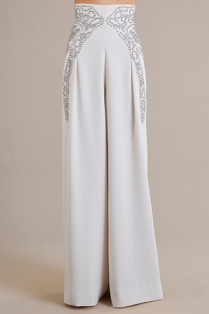 Ivory Crepe Wide-Leg Pants by Rohit Gandhi & Rahul Khanna at Pernia's Pop Up Shop