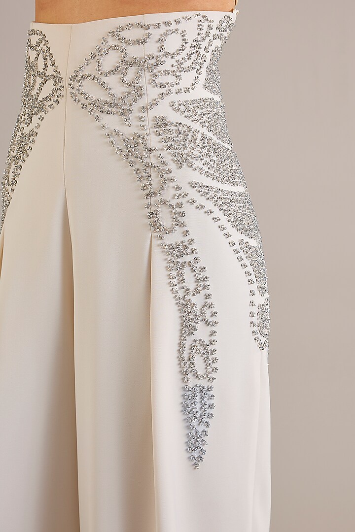 Ivory Crepe Wide-Leg Pants by Rohit Gandhi & Rahul Khanna at Pernia's Pop Up Shop