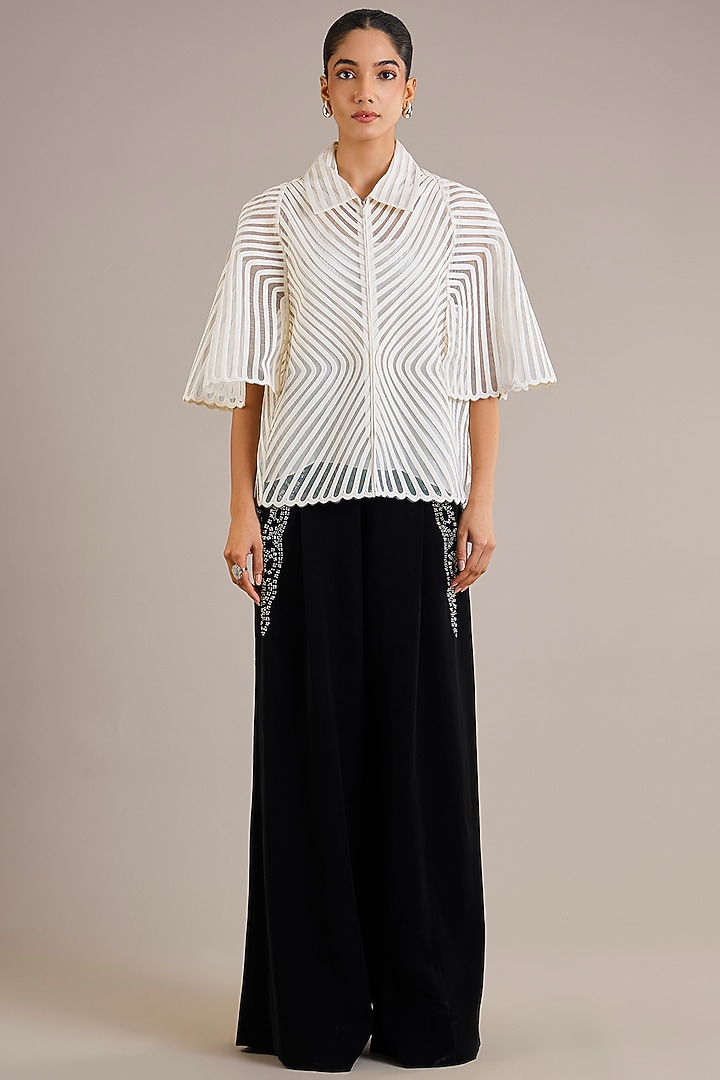 Black Crepe Wide-Leg Pants by Rohit Gandhi & Rahul Khanna at Pernia's Pop Up Shop