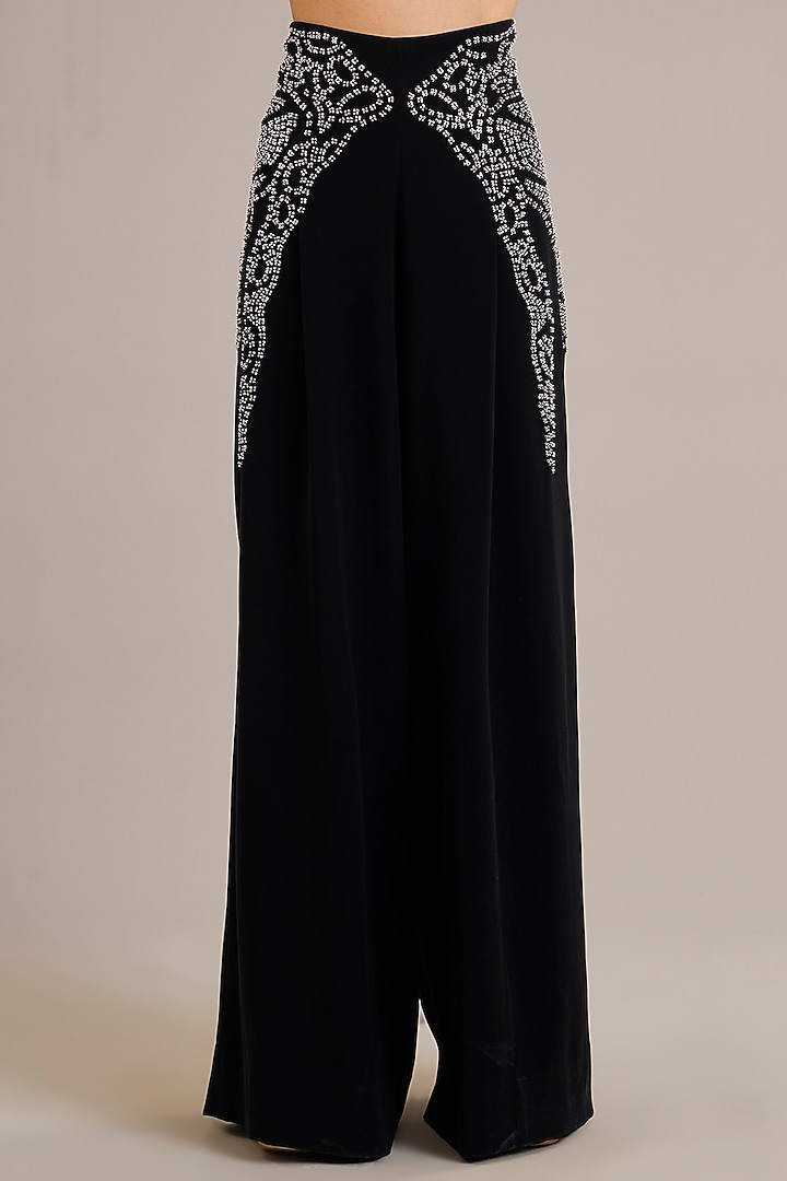 Black Crepe Wide-Leg Pants by Rohit Gandhi & Rahul Khanna at Pernia's Pop Up Shop