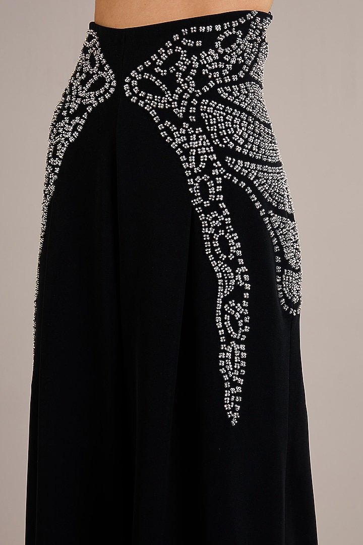 Black Crepe Wide-Leg Pants by Rohit Gandhi & Rahul Khanna at Pernia's Pop Up Shop