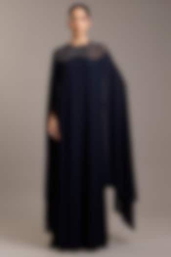 Navy Georgette Embellished Draped Maxi Party Wear Dress by Rohit Gandhi & Rahul Khanna at Pernia's Pop Up Shop