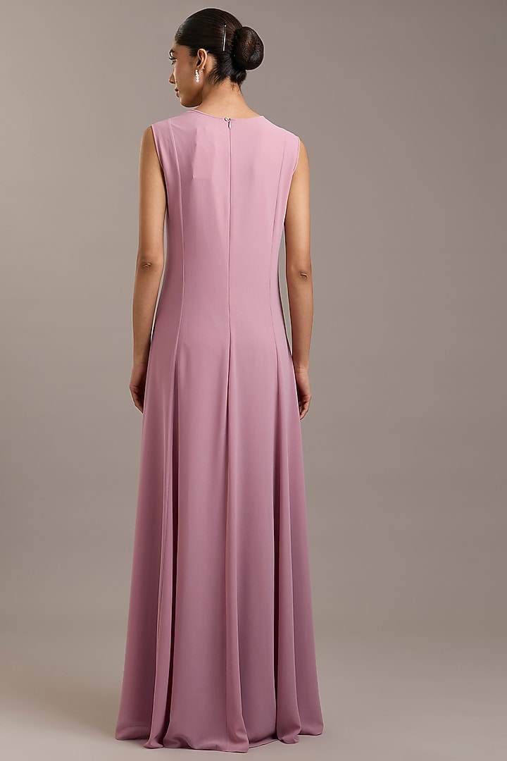 Swiss Rose Pink Georgette Maxi Party Wear Dress With Embellished Cape by Rohit Gandhi & Rahul Khanna at Pernia's Pop Up Shop