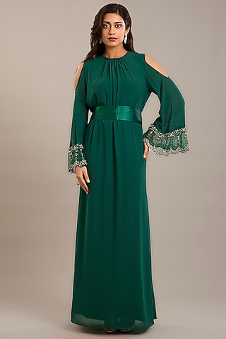 Emerald Georgette Embellished Kaftan by rohit gandhi & rahul khanna