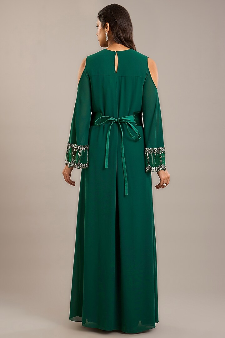 Emerald Georgette Embellished Kaftan by Rohit Gandhi & Rahul Khanna at Pernia's Pop Up Shop